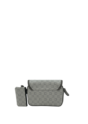 Mini-sacoche grise en toile enduite siglée avec fermetures cartable - vue dos - Icone - Chabrand