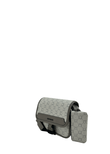 Mini sacoche grise en toile enduite siglée - vue profil - Icone - Chabrand