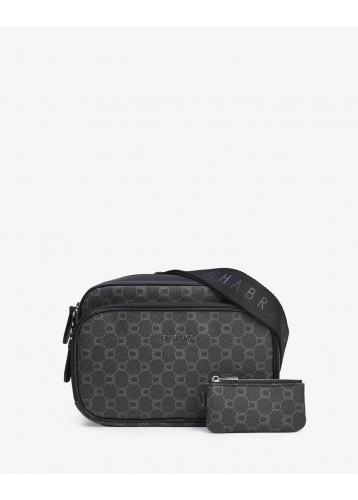 Sacoche noire en toile enduite siglée avec double poche zippée - Icone - Vue face - Chabrand