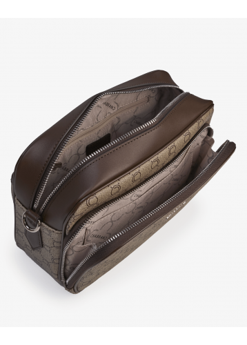 Sacoche homme siglée beige marron - vue intérieure - Icone - Chabrand