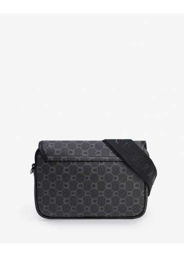 Mini-sacoche noire en toile enduite siglée avec fermetures cartable - vue dos - Icone - Chabrand