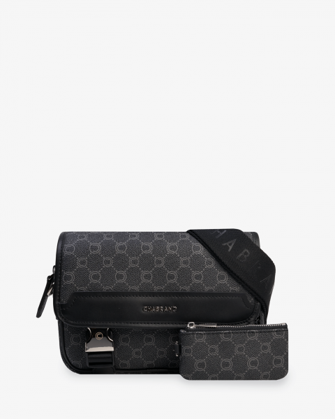 Mini-sacoche à rabat avec fermeture cartable et pochette zippée assortie - vue face - Icone - Chabrand