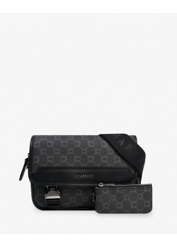 Mini-sacoche à rabat avec fermeture cartable et pochette zippée assortie - vue face - Icone - Chabrand