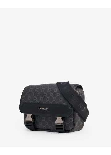 Mini sacoche noire en toile enduite siglée - vue profil - Icone - Chabrand