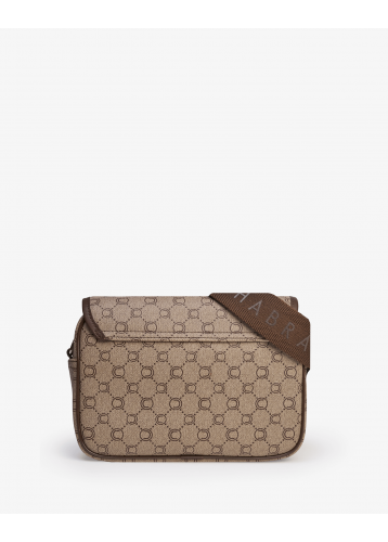 Mini-sacoche beige marron en toile enduite siglée avec fermetures cartable - vue dos - Icone - Chabrand