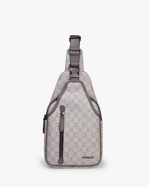 Sac body gris en toile enduite siglée pour homme - vue face - Icone - Chabrand