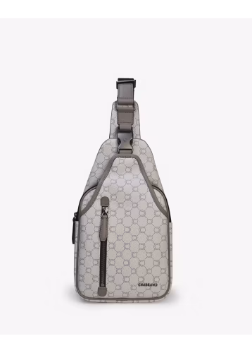 Sac body gris en toile enduite siglée pour homme - vue face - Icone - Chabrand
