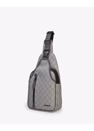 Sac body en toile enduite siglée grise pour homme alliant praticité et style - vue face - Icone - Chabrand