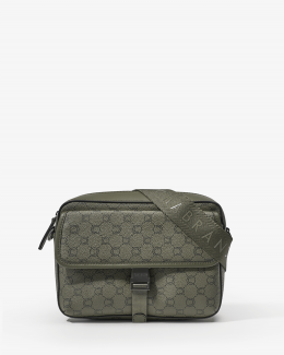 Mini-sacoche kaki en toile enduite siglée garnie cuir pour homme - Icone - Chabrand