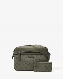 Sacoche kaki en toile enduite siglée best seller de la marque - vue face - Icone - Chabrand