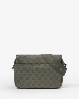 Mini-sacoche kaki en toile enduite siglée avec fermetures cartable - vue dos - Icone - Chabrand