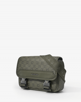 Mini sacoche kaki en toile enduite siglée - vue profil - Icone - Chabrand