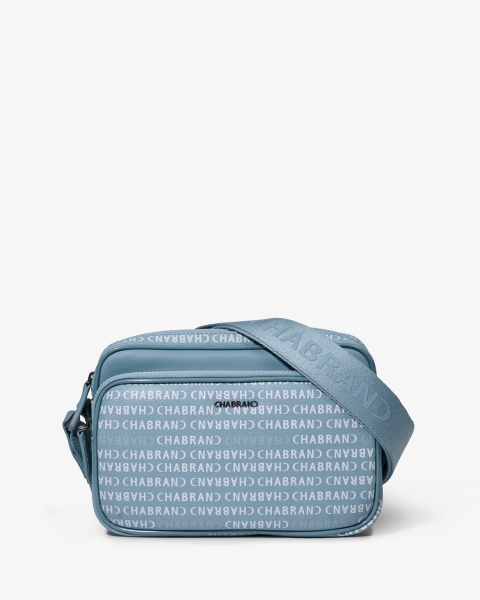 Sacoche bleu clair en toile enduite siglée - vue face - New Freedom - Chabrand