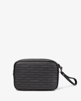 Pochette à main avec dragonne amovible en toile siglée noire - vue dos - New Freedom - Chabrand