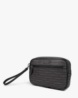 Pochette à main noire pour homme en toile siglée - vue profil - New Freedom - Chabrand