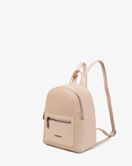 Sac à dos écru moyen en synthétique grainé chic et casual - vue profil - Louise