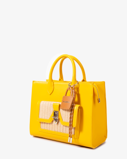 Sac à main d'été jaune en paille et synthétique - vue profil - Léna - Chabrand