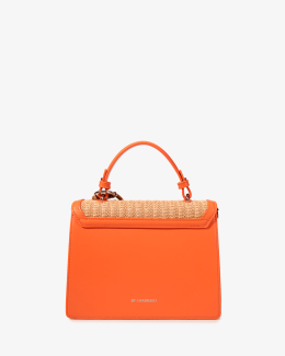 Sac bandoulière à rabat orange en synthétique effet cuir lisse et paille pour un look tendance - Léna - vue dos - Chabrand
