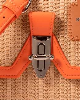 Synthétique effet cuir lisse et paille jaune avec rabat fermé par bouton rotatif - Léna - Chabrand