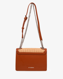 Sac à rabat camel en synthétique effet cuir lisse et paille pour l'été - Léna - vue dos - Chabrand
