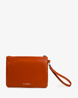 Pochette camel en synthétique effet cuir et paille - vue dos - moyen format - Émilie - Chabrand