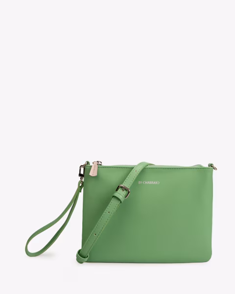 Pochette vert jade synthétique effet cuir lisse pour l'été - vue face - Léna - Chabrand