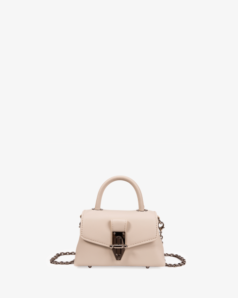 Mini sac à main écru en synthétique effet cuir lisse pour l'été - vue face - Léna - Chabrand