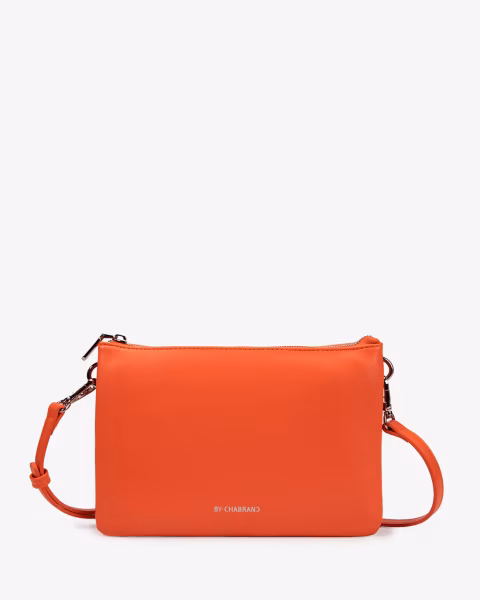 Grande pochette orange synthétique effet cuir lisse pour l'été - vue face - Léna - Chabrand
