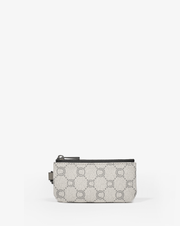 Porte-monnaie gris en toile enduite siglée à accrocher à son sac préféré - vue face - Icone - Chabrand