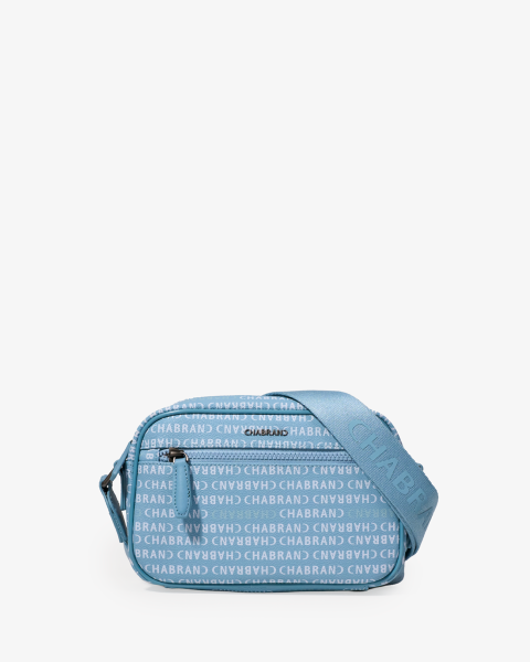 Mini-sacoche bleue ciel pour homme en toile enduite siglée - vue face - New Freedom - Chabrand