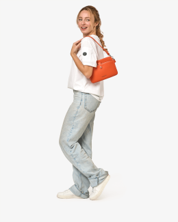 Pochette portée à l'épaule en synthétique orange multi-compartiments - Louise - Chabrand