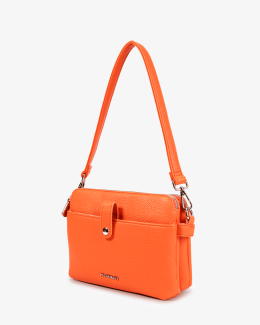 Pochette orange avec bandoulière amovible pour porté épaule en synthétique grainé - vue profil - Louise