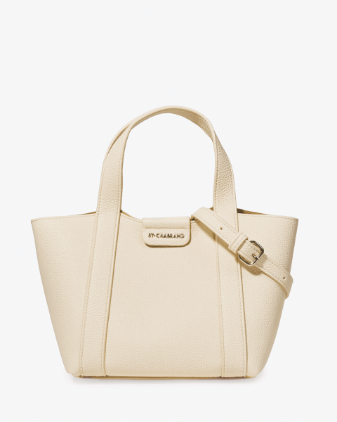 Petit sac à main beige avec bandoulière amovible pour porté épaule en synthétique grainé - vue face - Louise