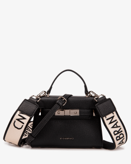 Sac porté main noir petit format en synthétique grainé - vue face - Louise