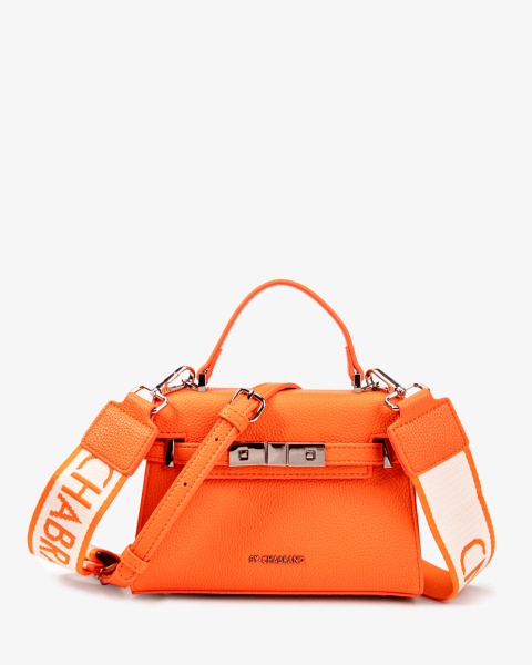 Sac porté main oange petit format en synthétique grainé - vue face - Louise